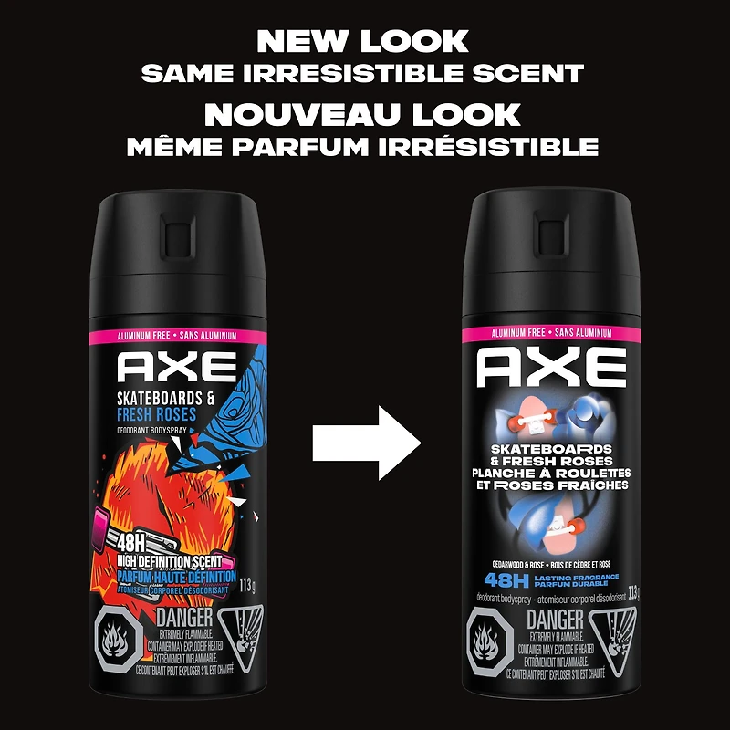 Désodorisant pour une protection contre les odeurs, AXE Planche à Roulettes et Roses Fraîches Bois de Cèdre & Rose, 113g 113 g Atomiseur corporel