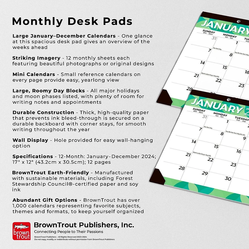 BrownTrout Large Print 2024 17x12 Inch Desk Pad, 9781975468699
