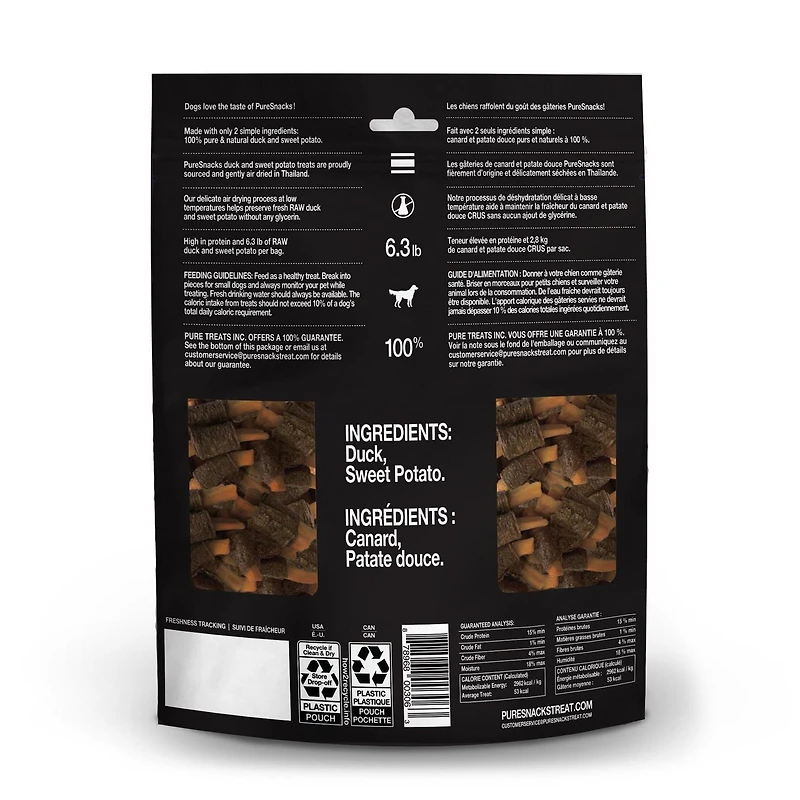 PureSnacks jerky de canard et patate douce pour chien 601g