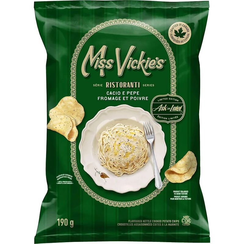 Miss Vickie’s croustilles assaisonnées cuites à la marmite Fromage et poivre 190 g.