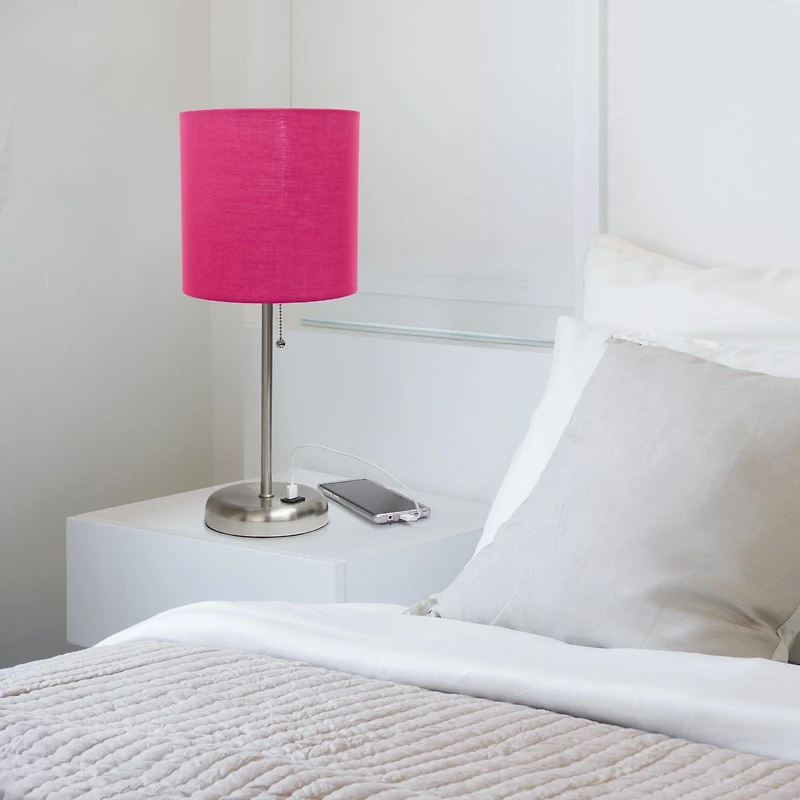 LimeLights Stick Lamp with USB charging port and Fabric Shade
