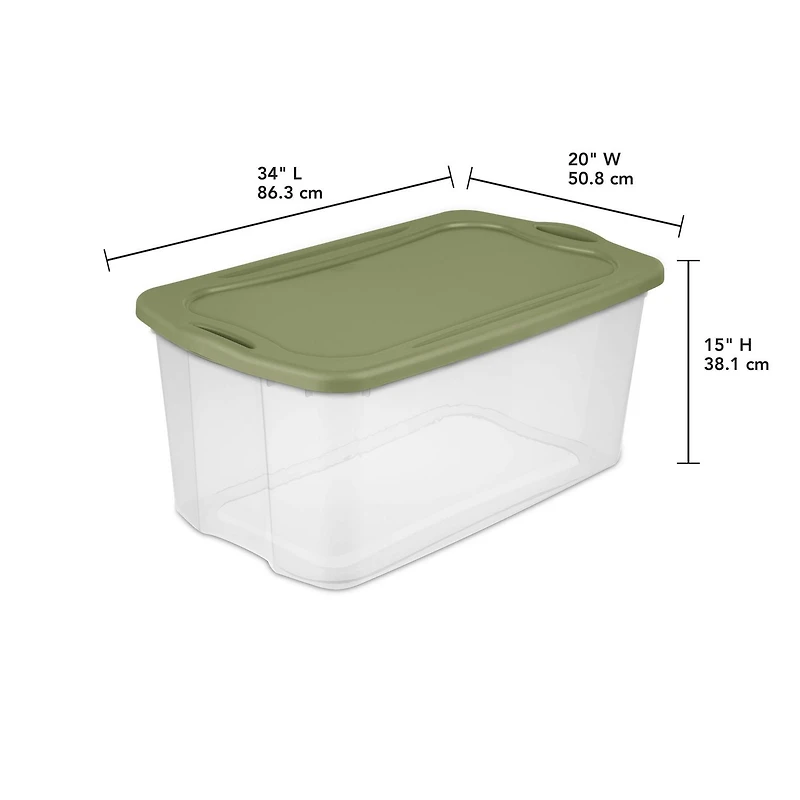 Sterilite Liter EZ Carry, Clear Plastic Storage Bin with Full-Grip Handles and Green Lid