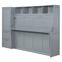 Noble House Full Size Murphy Bed Wall Bed with Closet and Drawers,Gray