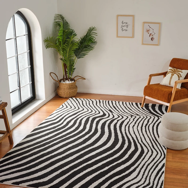 Rug Branch Domus Zebra Print Indoor Area Rug, Cream Black, Modern - Living Room, Bedroom, Dining Room, and Kitchen
