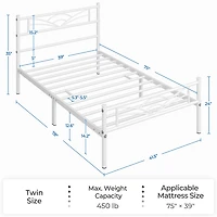 Fullfurnique Metal Platform Bed Frame with Cloud Inspired Design Headboard, Full, White