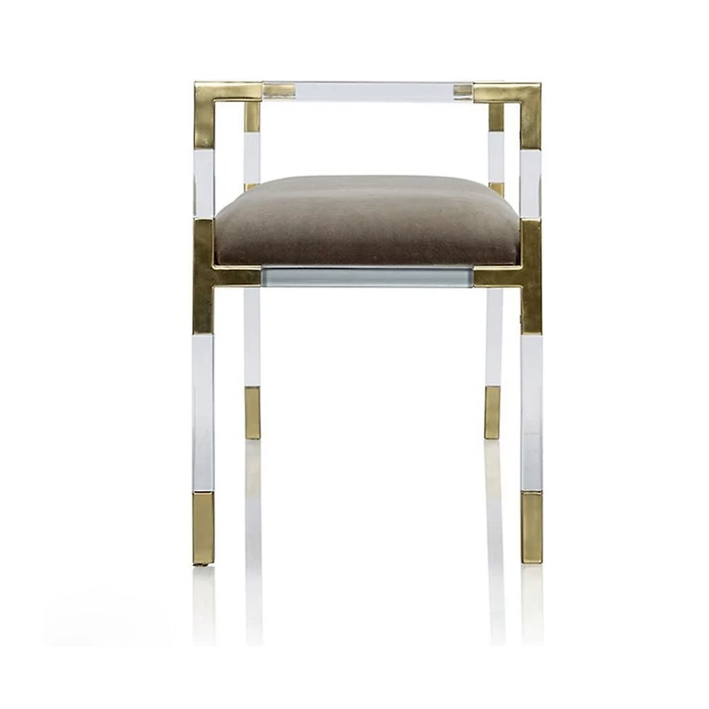 Banc Doyle en clair, banc en acrylique, banc en velours, banc moderne avec détails en laiton brossé, banc doré, banc clair avec détails en laiton, banc en velours gris, banc élégant, banc d'entrée, ba