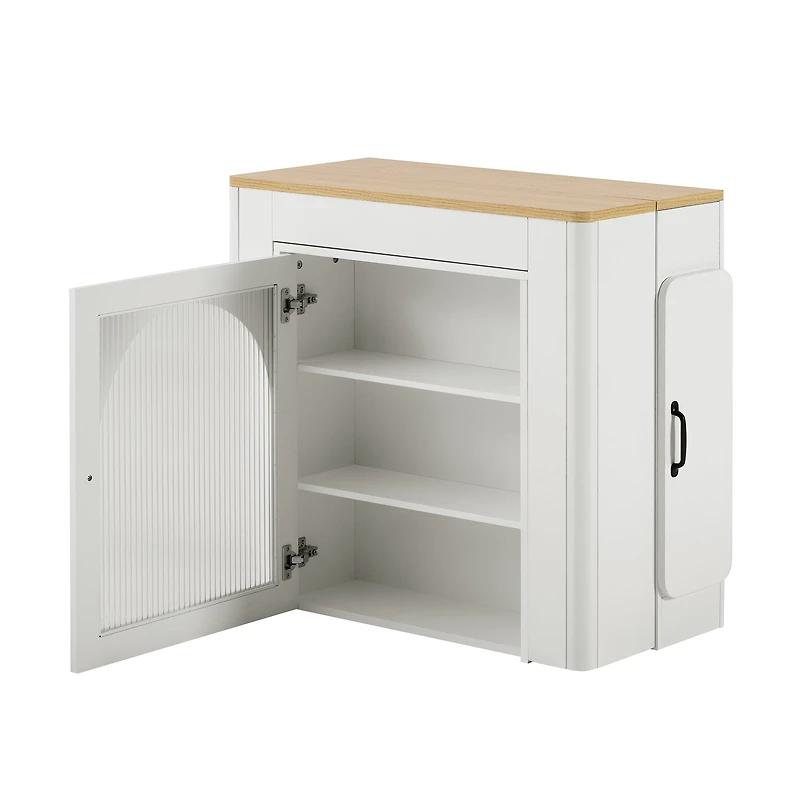 Noble House Table à manger extensible Horizon,3 feuilles amovibles avec îlot roulant Mobile et prise de courant, blanc crémeux + naturel