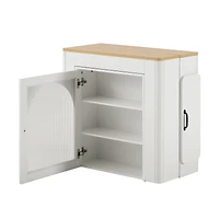 Noble House Table à manger extensible Horizon,3 feuilles amovibles avec îlot roulant Mobile et prise de courant, blanc crémeux + naturel