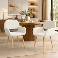 Homy Casa Set of 2 Beige Upholstered Dining Arm Chairs, Fabric Accent Chairs with Natural Wood Legs