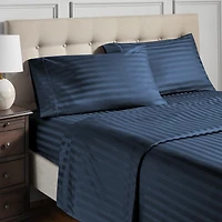 Hotel Style 4-Piece 600 Thread Count Navy Stripe Egyptian Cotton Adult Bed Sheet Set, King-Deep Pocket, King Sheet Set