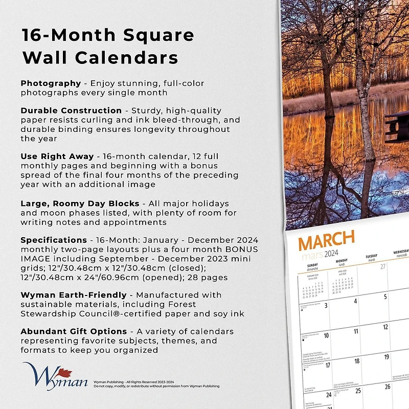 Wyman Publishing Canadian Geographic Wicked Weather 2024 12x24 Inch Square Wall Calendar, 9781525611438