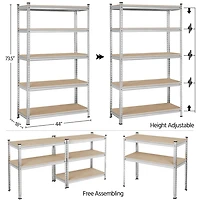Fullfurnique 73.5″ Height 5 Tiers Adjustable Boltless Storage Shelf, Silver