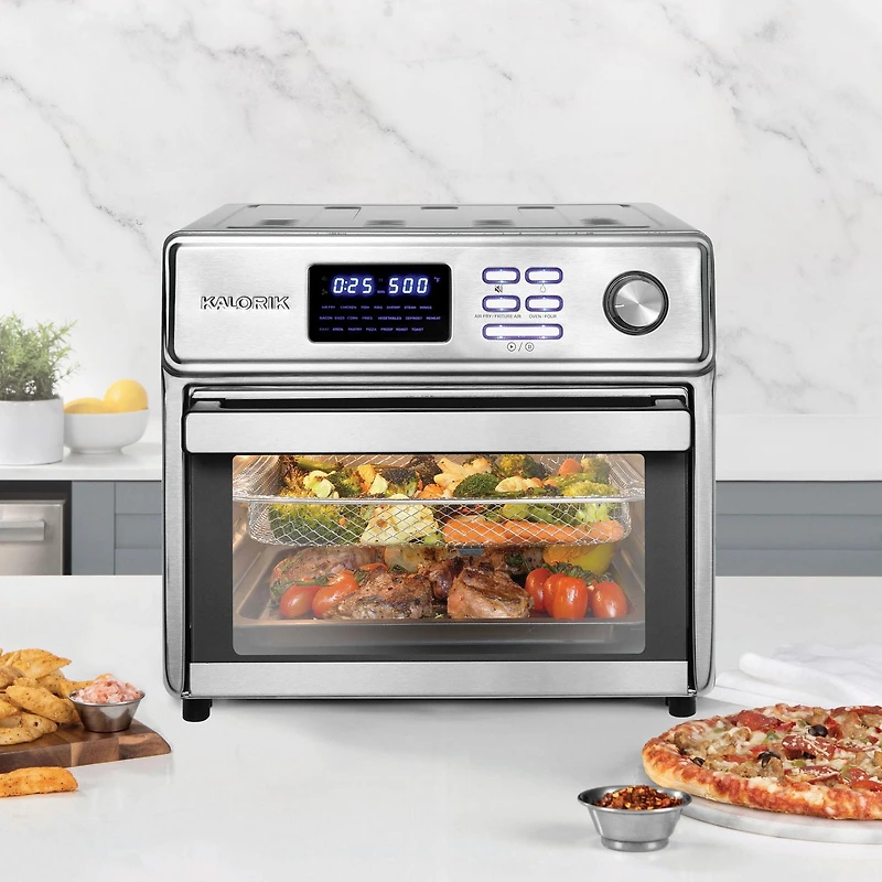 Kalorik MAXX® Friteuse à Air à Porte Unique de 26 Qt avec 21 préréglages, température de saisie de 500F et 5 accessoires (AFK26SD5SS43) Friteuse à Air à Porte Unique avec 5 Accessoires