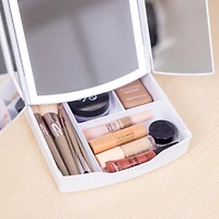 Portable Tri-Fold LED Mirror - Lighted Vanity Mirror with Storage Tray