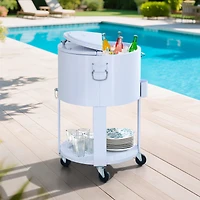 Sunjoy Rooling Ice Chest Cooler Cart 60 Quart, Portable Patio Party Bar Drink Cooler Cart, Beverage Bar with Bottle Opener and Shelf, White