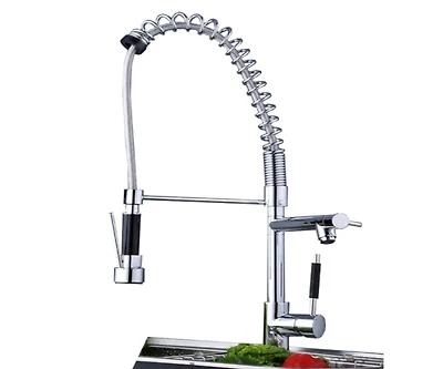 DROP Bath and Kitchen DR091026 Single Hole Brass Spring Pull Out/Down Spray Dual Kitchen Sink Faucet with Unique shape in Chrome color