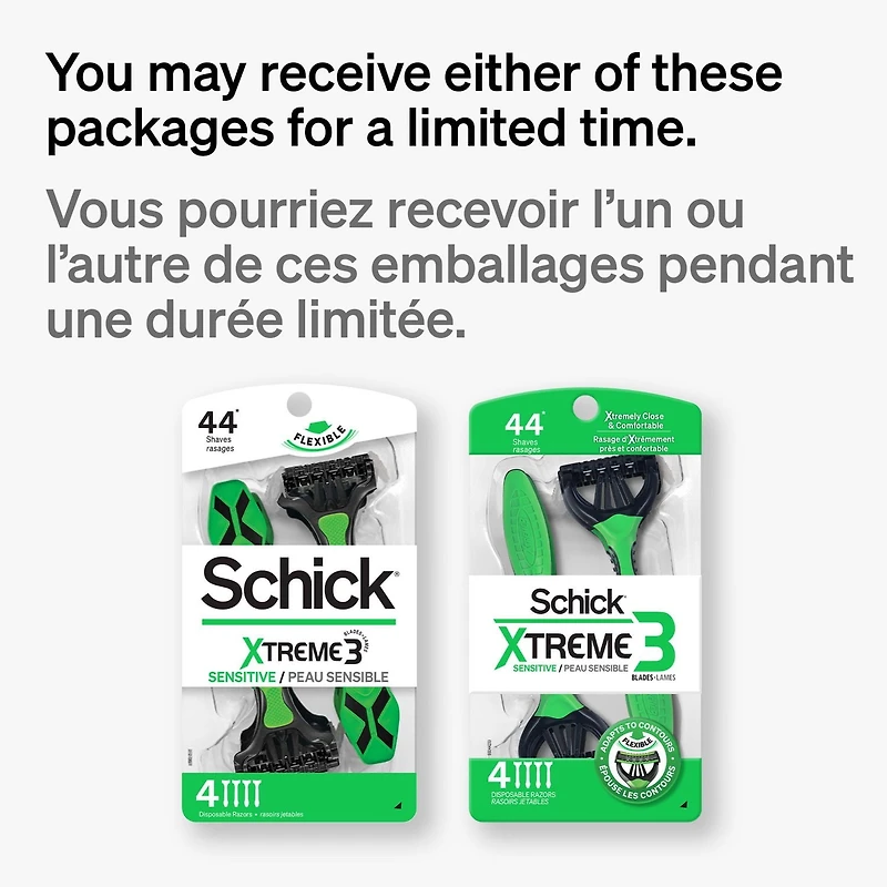 4 rasoirs jetables à 3 lames pour hommes Schick Xtreme3 pour peau sensible 4ct