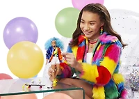 Barbie Extra Doll #4, Curvy, in Zippered Bomber Jacket with 2 Pet Kittens, Extra-Curly Blue Hair, Layered Outfit & Accessories Including Skateboard, Multiple Flexible Joints, Gift for Kids 3 Years Old