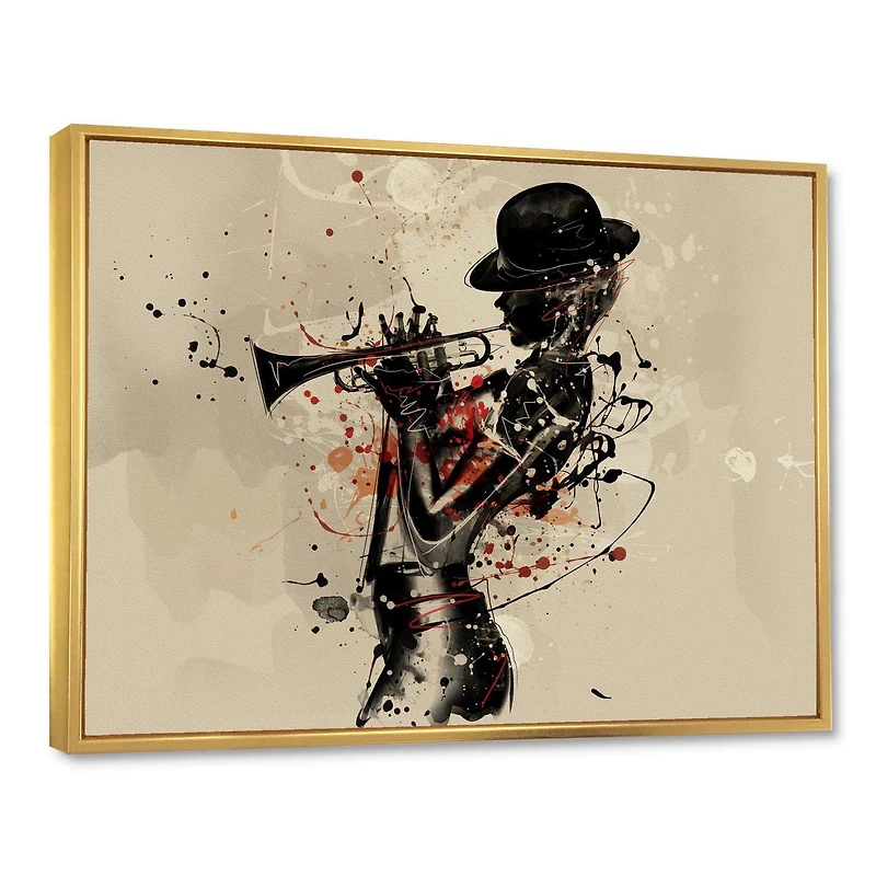 Designart Femme jouant de la trompette de jazz ART MURAL À CADRE FLOTT