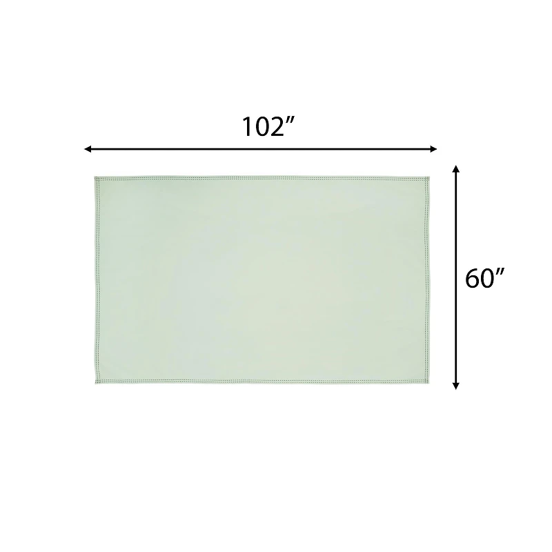 Beautiful Home by Drew Barrymore Solid Double Pop Stich Hem Fabric Tablecloth, Sage Green, 102"W x 60"L
