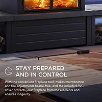 Sunjoy Outdoor Wood Burning Fireplace ,Steel Metal Fire Pit with Wood Storage and Chimney, Fireplace with Mesh Spark Screen Door & Fire Poker, for Patio Garden Deck Backyard