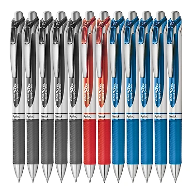 EnerGel Rétractable Stylo à Encre Gel, (0,7mm), Couleurs Assorti Version 2, Paquet de 12, Noir, Rouge, Bleu