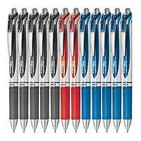 EnerGel Rétractable Stylo à Encre Gel, (0,7mm), Couleurs Assorti Version 2, Paquet de 12, Noir, Rouge, Bleu