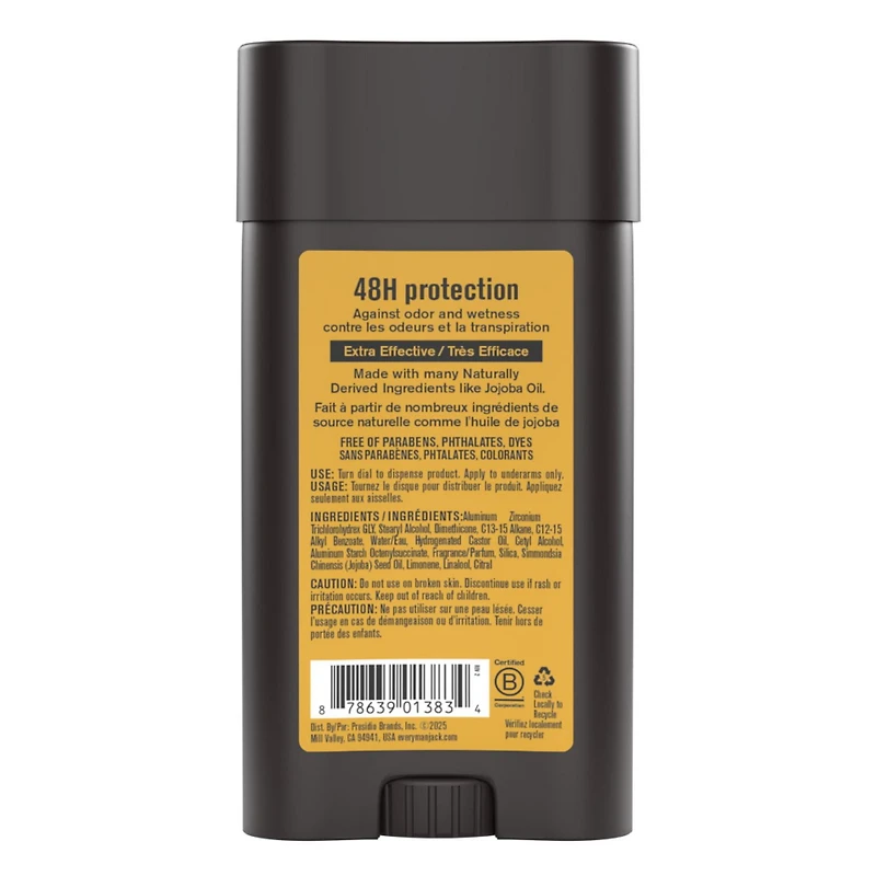 Every Man Jack Deodorant - Charcoal | Aluminum Free, Naturally Derived, Vegan, Cruelty-Free Deodorant for Men | 3-ounce