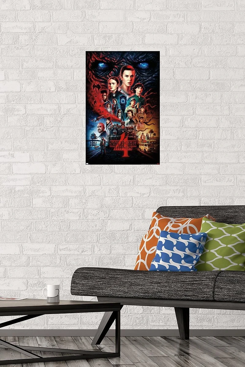 Netflix Stranger Things: Saison 4 – Une feuille 22,375" x 34" Affiche Murale avec Cadre Magnétique en Bois de Hêtre, par Trends International