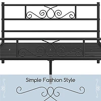 Fullfurnique Cadre de Lit Métallique avec Tête et Pied de Lit à Volutes, Queen, Noir