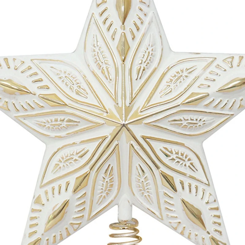 Holiday Time White Wash Gold Star Christmas Tree Topper