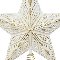 Holiday Time White Wash Gold Star Christmas Tree Topper