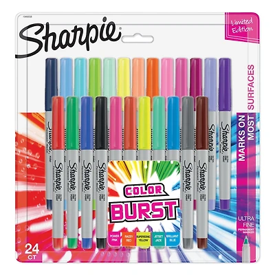 Marqueurs permanents Sharpie explosion de couleurs, pointe ultra fine, couleurs assorties 24 unités