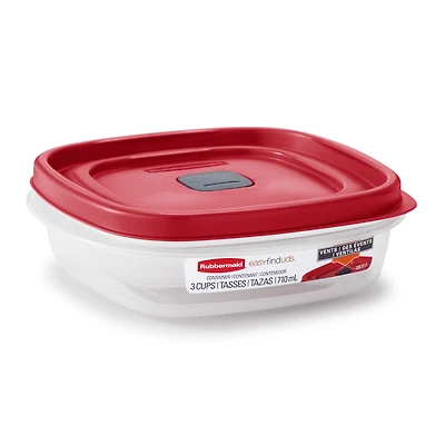 Contenant de conservation des aliments Rubbermaid avec couvercle à évent Easy Find Lids, couvercle rouge, 710 ml (3 tasses)