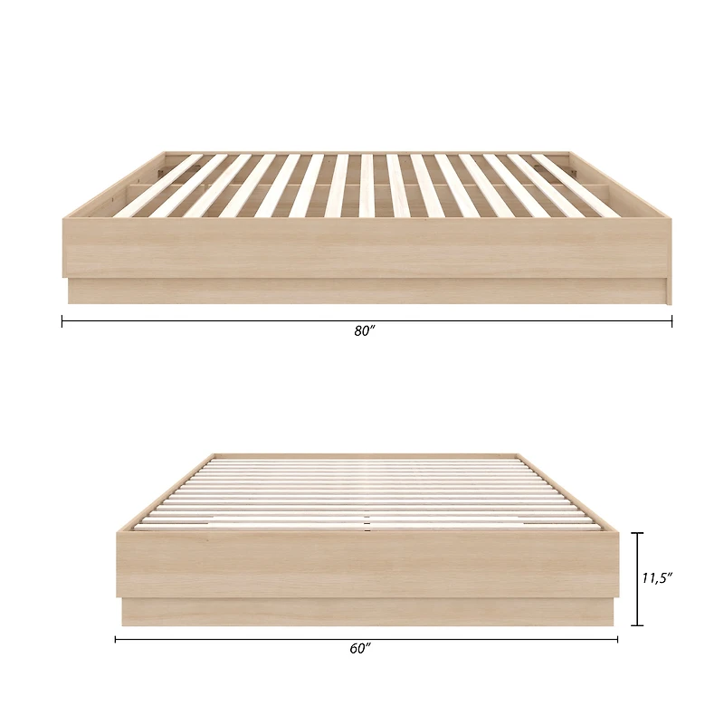 Cadre de lit plateforme Double Milano Nexera, chêne blond naturel