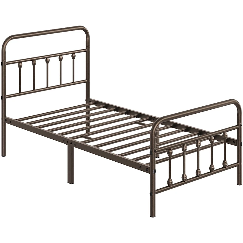 Fullfurnique Classic Iron Platform Bed Frame with High Headboard and Footboard, Twin, Bronze