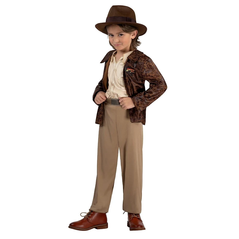 Costume INDIANA JONES pour jeune - chemise et veste avec logo de la série, pantalon avec ceinture en mousse et chapeau