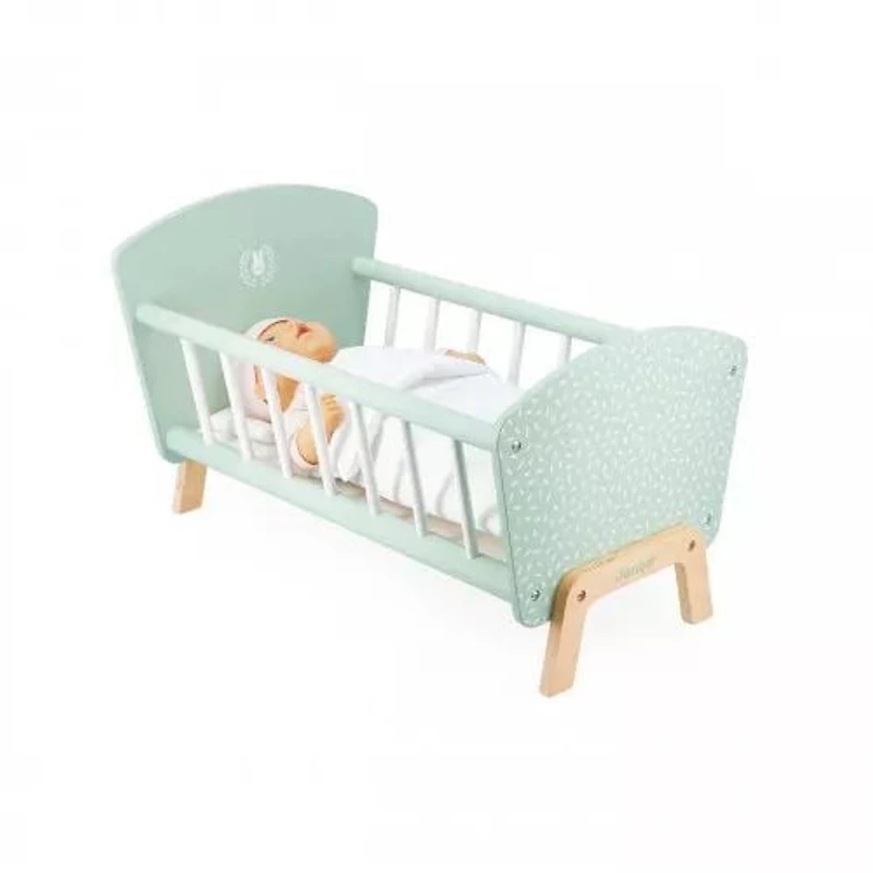 Janod Lit en Bois Zen - Jouet de Simulation avec Oreiller et Couverture - Accessoire pour Poupée - 3 Ans et Plus