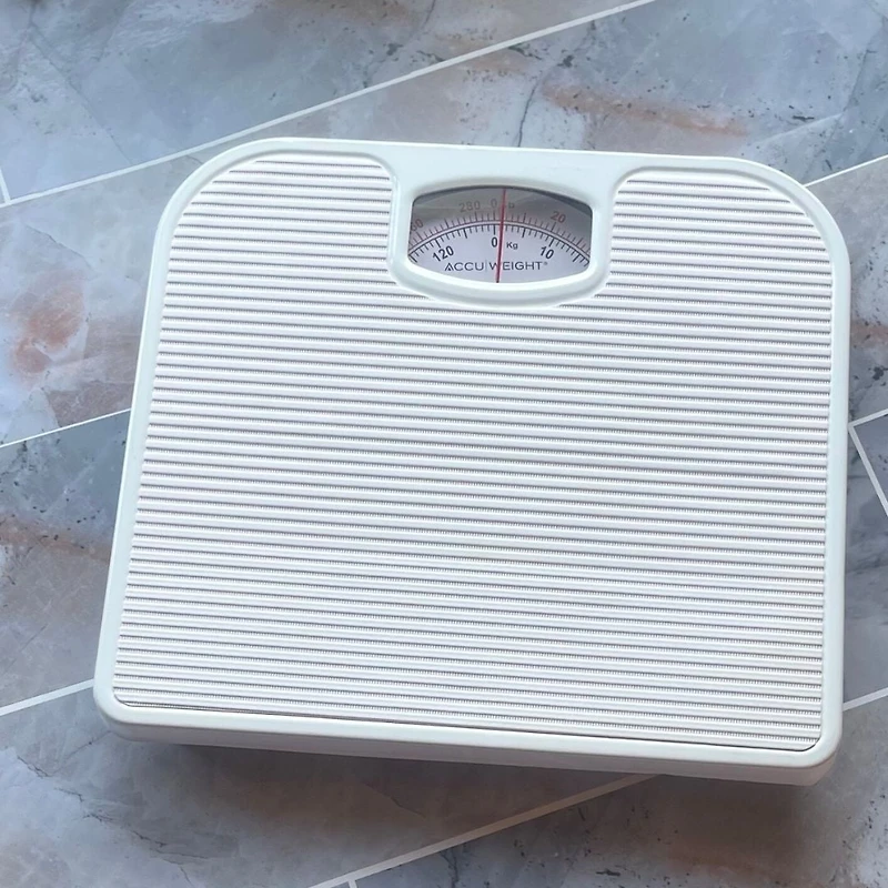 Accuweight Mechanical Bathroom Scale with dial,  286 lbs (130 kg) Capacity, White, model BS220W, Ribbed PVC Mat