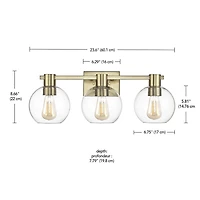 24" 3-Light Matte Brass Vanity Light with Clear Glass Shades<br>