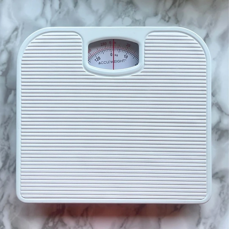 Accuweight Mechanical Bathroom Scale with dial,  286 lbs (130 kg) Capacity, White, model BS220W, Ribbed PVC Mat