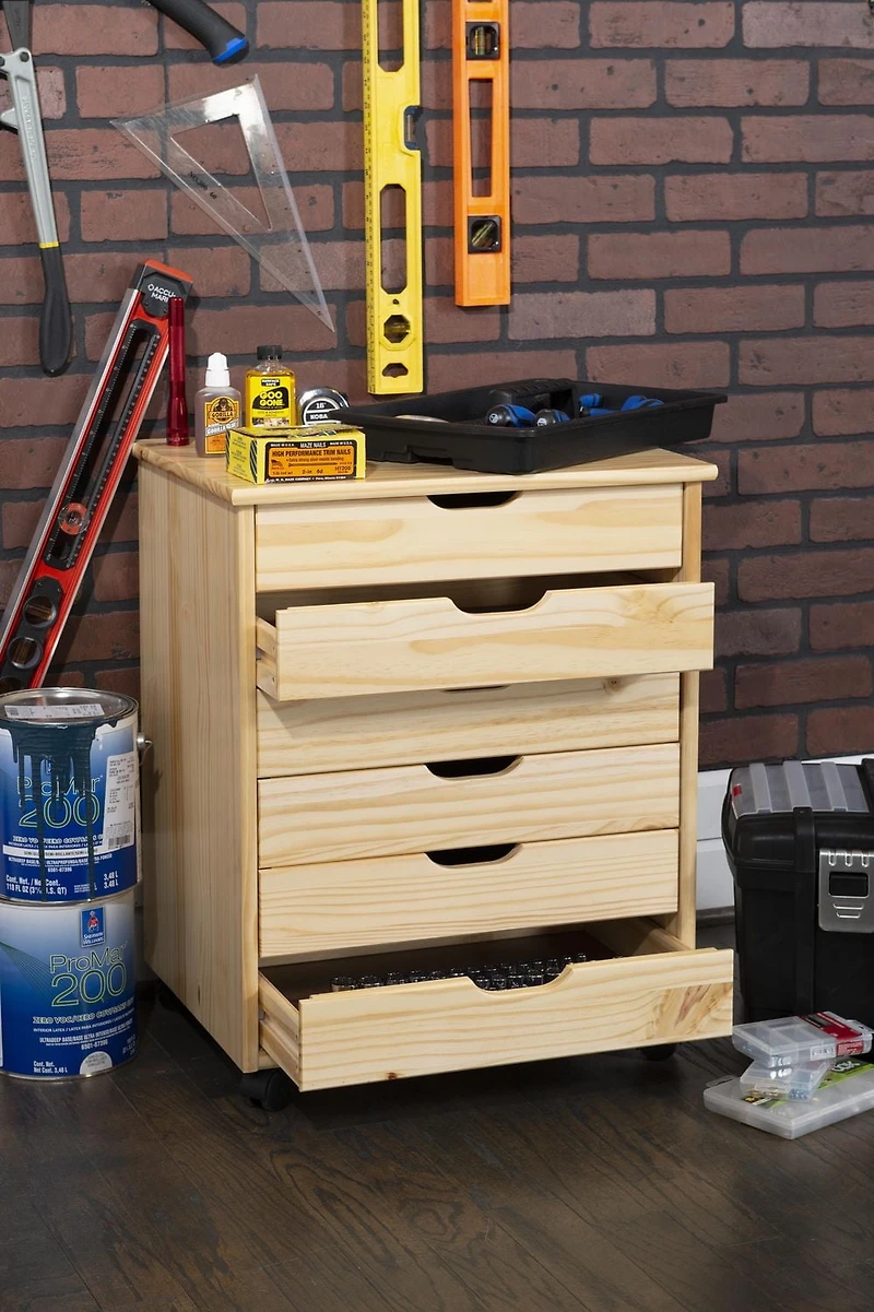 Craydon Six-Drawer Wide Roll Cart, Natural