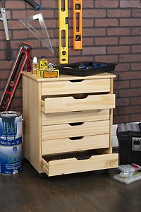 Craydon Six-Drawer Wide Roll Cart, Natural