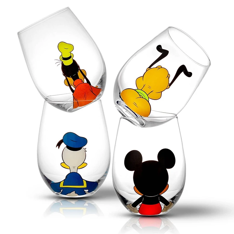 Disney Mickey Mouse & Friends Squad Stemless Glasses - 15 oz - Set of 4