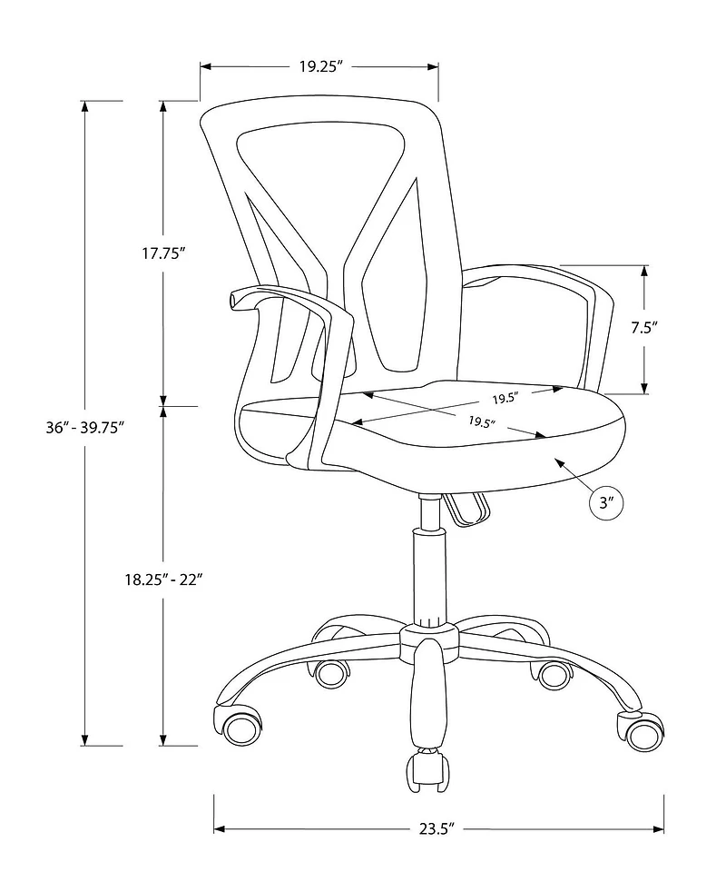 Monarch Specialties Office Chair, Adjustable Height, Swivel, Ergonomic, Armrests, Computer Desk, Work, Metal, Fabric, White, Chrome, Contemporary, Modern