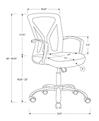 Monarch Specialties Office Chair, Adjustable Height, Swivel, Ergonomic, Armrests, Computer Desk, Work, Metal, Fabric, White, Chrome, Contemporary, Modern