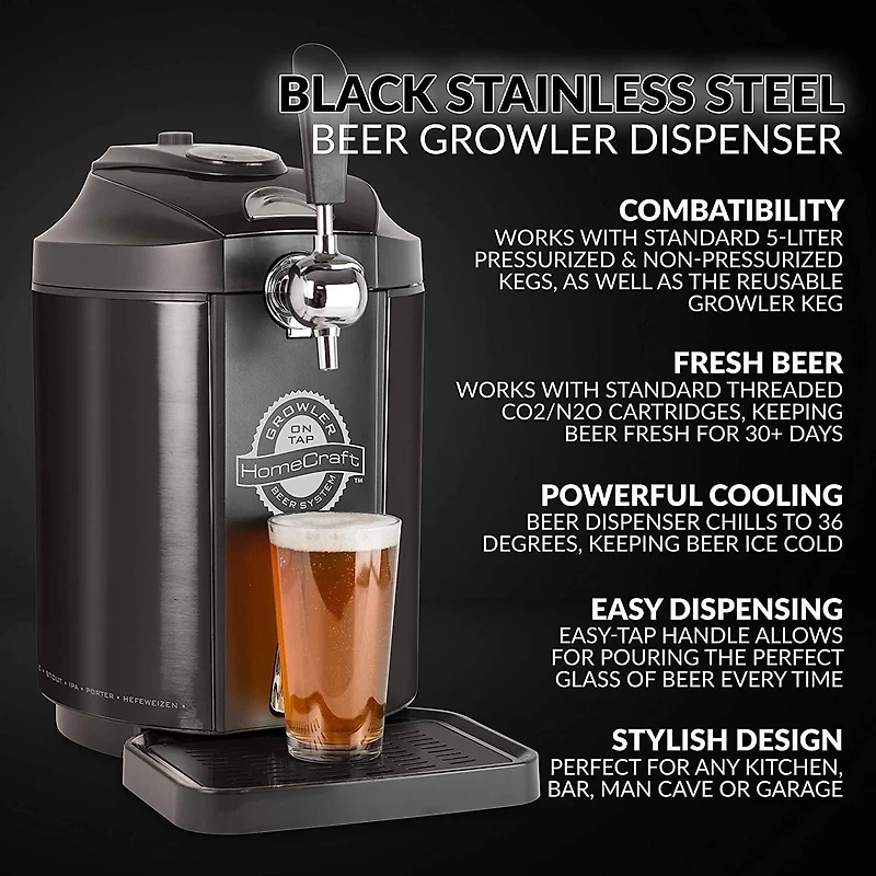 HomeCraft™ Kegerator & Beer Growler Cooling System, Black Stainless Steel