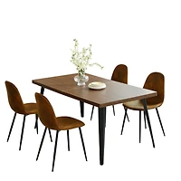 Homy Casa 63 inch Dining Set for 4, Large Faux Walnut Table with Fabric Upholstered Chairs, Green Fabric