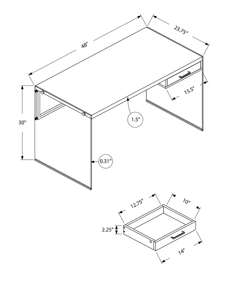 Monarch Specialties Computer Desk, Home Office, Laptop, Storage Drawers, 48"l, Work, Tempered Glass, Laminate, Glossy White, Clear, Contemporary, Modern