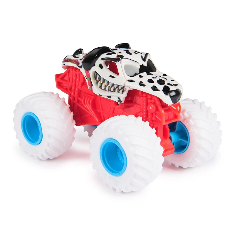 Monster Jam Smash & Bash Monster Mutt Dalmatian, Monster truck réparable en métal moulé à l'échelle 1:64, jouets pour garçons et filles à partir de 3 ans
